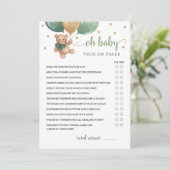 True of False Feiten Baby Shower Feestspelkaart Kaart (Staand voorkant)