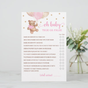 True or False Facts Game Baby shower Teddy Bear