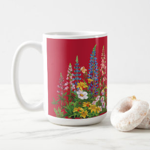 True Red met blauwe Wildflowers Patroon Koffiemok