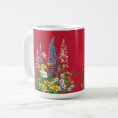 True Red met blauwe Wildflowers Patroon Koffiemok (Voorkant links)