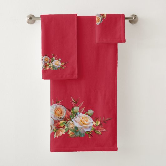 True Red met Peach-Rozen Bad Handdoek (Insitu)