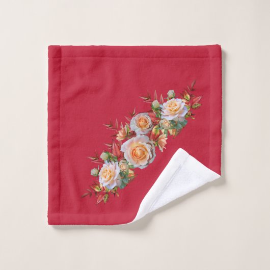 True Red met Peach-Rozen Bad Handdoek (Wasdoekje)