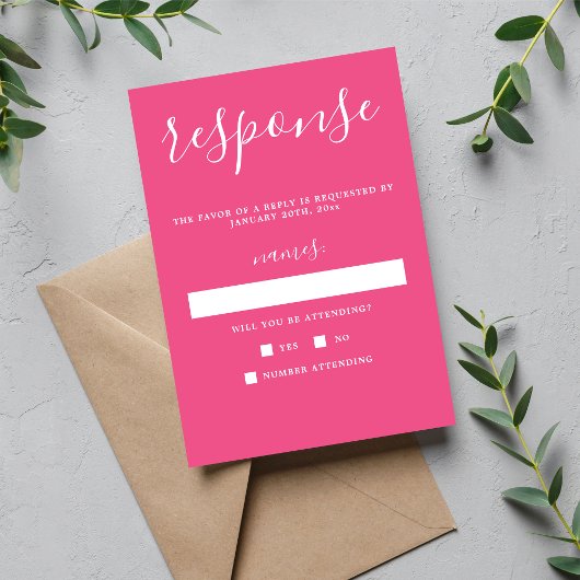 True Simplicity 1 Anjer Roze Minimal Wedding RSVP Kaartje