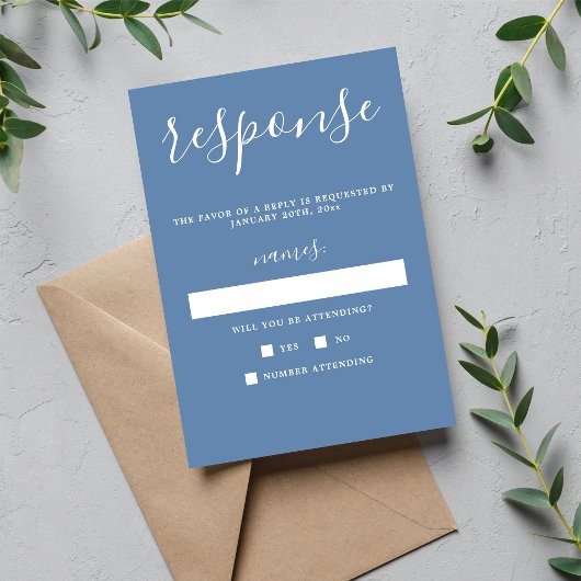 True Simplicity 1 Denim Blue Minimal Wedding RSVP Kaartje