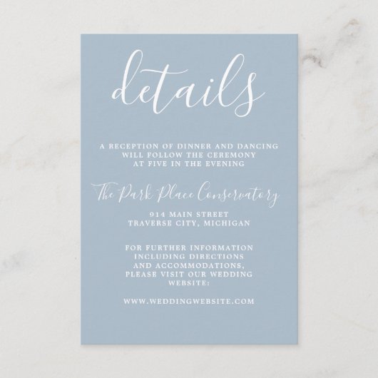 True Simplicity 1 Ice Blue Modern Minimal Wedding Informatiekaartje (Voorkant)
