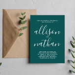 True Simplicity 1 Pauw Blauwgroen minimalistische  Kaart<br><div class="desc">Deze eenvoudige en prachtige huwelijksuitnodiging is perfect voor de minimalisten in ons allen! Neem contact met me op als je hulp wilt bij het aanpassen van het tekstgedeelte van deze trouwuitnodiging.</div>