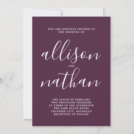 True Simplicity 1 Plum Script Minimalistische brui Kaart (Voorkant)