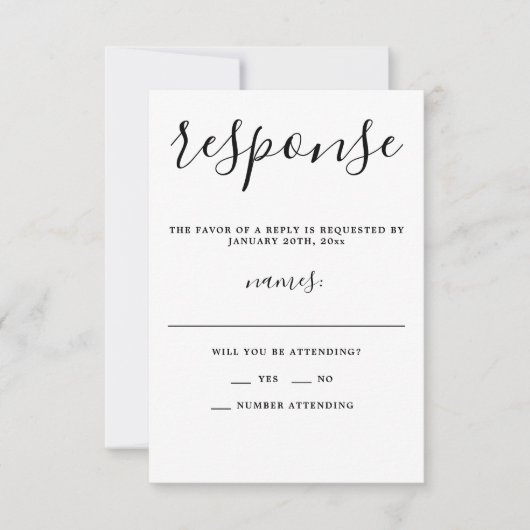 True Simplicity 1 Script Eenvoudige minimalistisch RSVP Kaartje (Voorkant)
