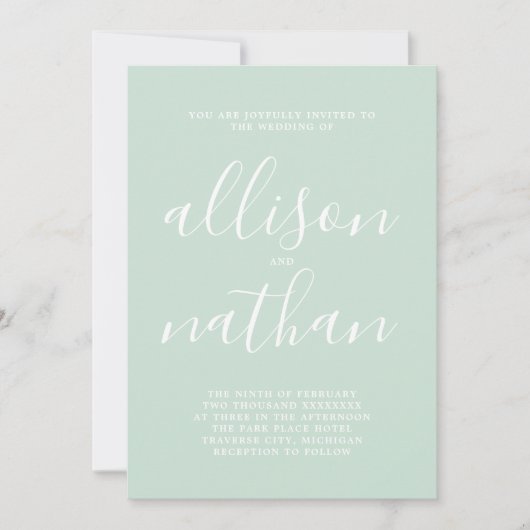 True Simplicity 1 Script Mint Minimalistische brui Kaart (Voorkant)