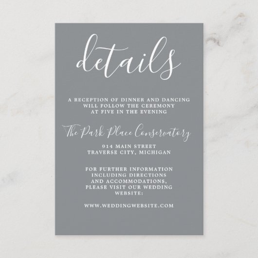 True Simplicity 1 Stenen Grijs Chic Minimale bruil Informatiekaartje (Voorkant)