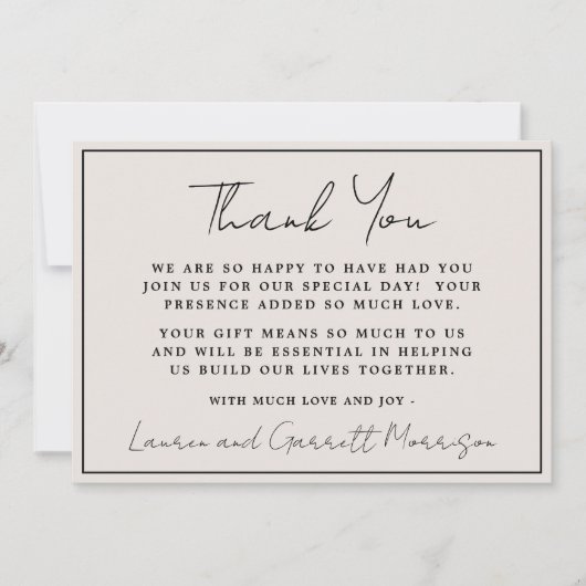 True Simplicity 3 Beige & Black Bedankt Opmerking (Voorkant)