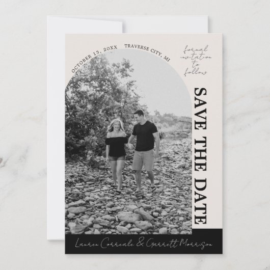 True Simplicity 3 Modern Beige & Zwart Save The Date (Voorkant)