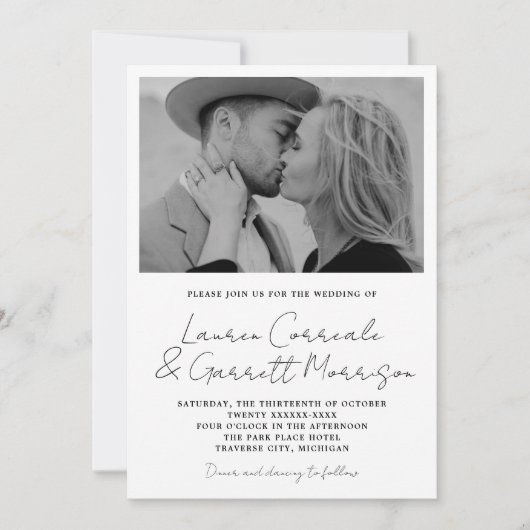 True Simplicity 3 Moderne zwart-wit bruiloft Kaart (Voorkant)