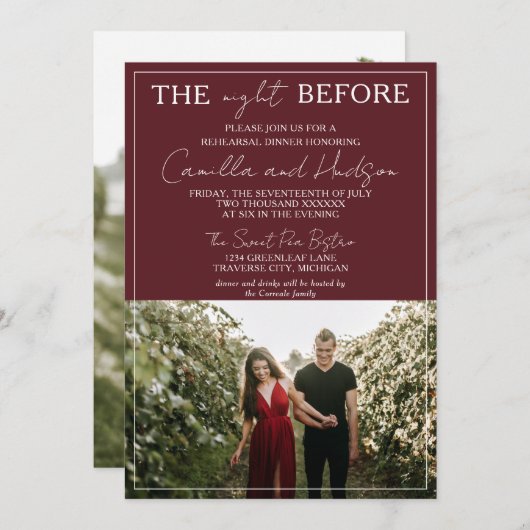 True Simplicity 4 | Deep Burgundy Rehearsal Dinner Kaart (Voorkant / Achterkant)