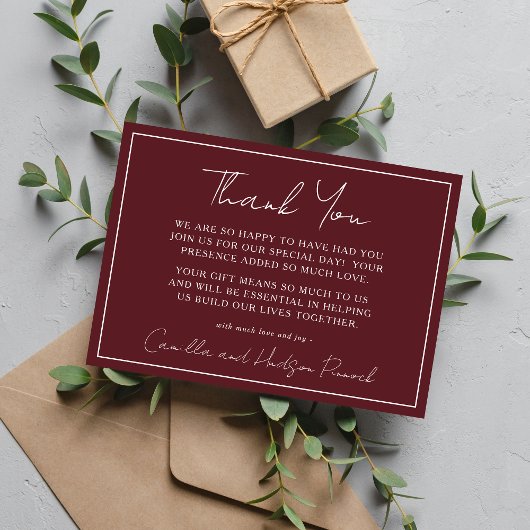True Simplicity 4 | Deep Burgundy | Thank You Note Bedankkaart