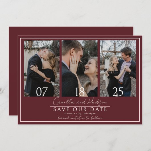 True Simplicity 4 | Deep Burgundy | Wedding Save The Date (Voorkant / Achterkant)