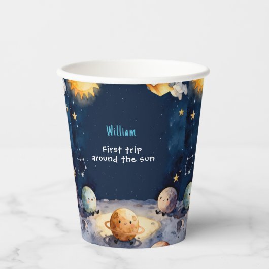 True Space First Trip Around The Sun 1st Birthday Papieren Bekers (Voorkant)