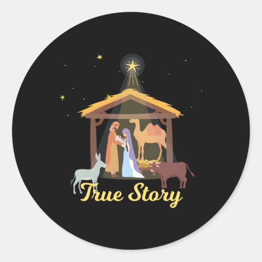 True Story Advent Geboorte Scène Noord-ster Ronde Sticker (Voorkant)
