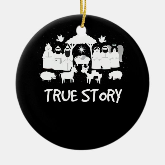 True Story Natitivity Kerstmis Baby Jesus Manger Keramisch Ornament (Voorkant)