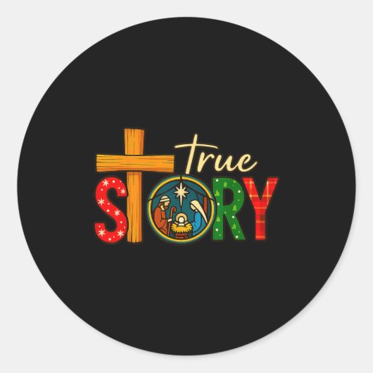 True Story Of Jesus Birth Christmas Nativity Chris Ronde Sticker (Voorkant)