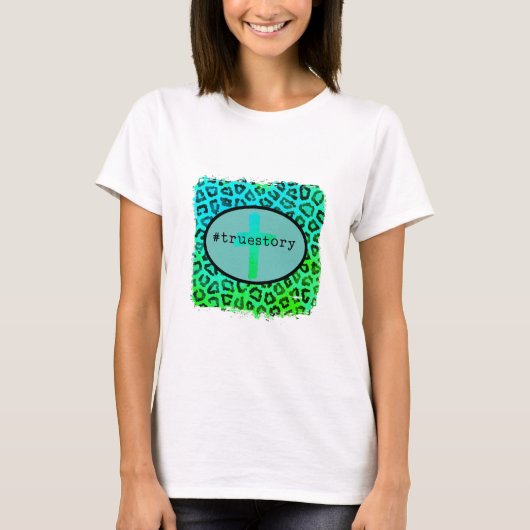 "#truestory" kruis luipaardprint hart t-shirt (Voorkant)