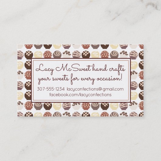 Truffels chocolade confecties visitekaartje (Achterkant)
