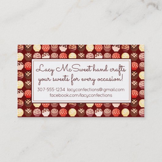 Truffels chocolade met snoep in de vorm van een on visitekaartje (Achterkant)