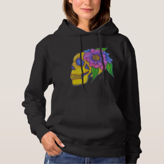 Trui Met Abstracte Gele Schedel en Bloem Kunst Hoodie