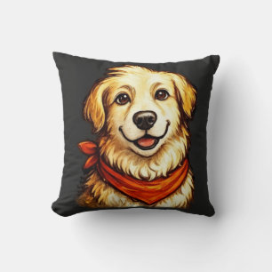 Trui met handgetekende blije gouden hond kussen