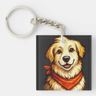 Trui met handgetekende blije gouden hond sleutelhanger