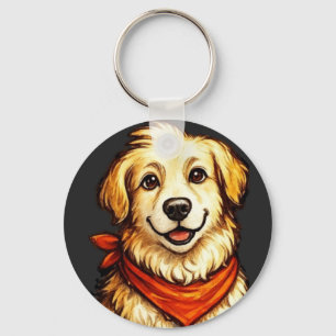 Trui met handgetekende blije gouden hond sleutelhanger