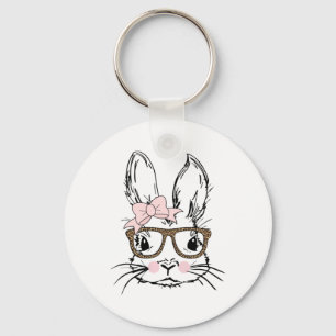Trui met Konijn Gezicht Luipaard Print Glas Pasen Sleutelhanger