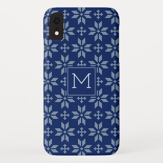 Trui Navy White Fair Isle Xmas Vakantie Monogram Case-Mate iPhone Case (Achterkant)