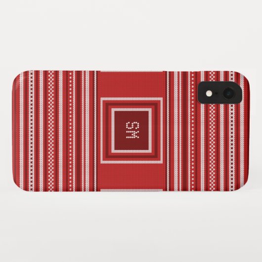 Trui Rood Wit Monogram Kerstvakantie Case-Mate iPhone Case (Achterkant (horizontaal))