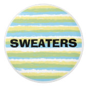 Truien Blauw Gele Waterverf Strepen Keramische Knop (Voorkant)