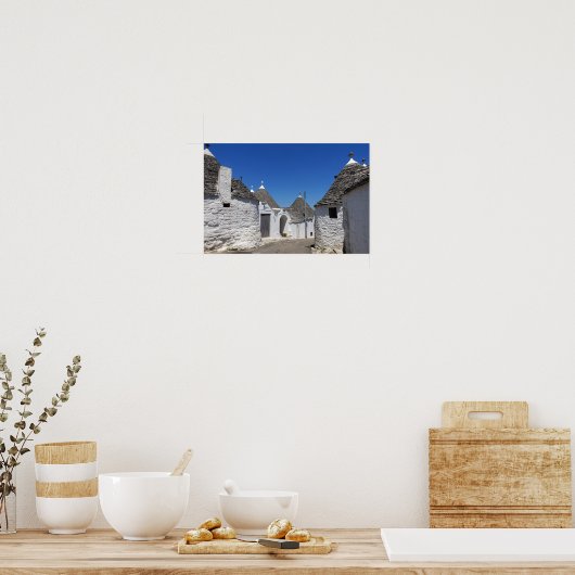 Trulli-huizen in Alberobello, drukwerk in Puglia p Poster (Keuken)