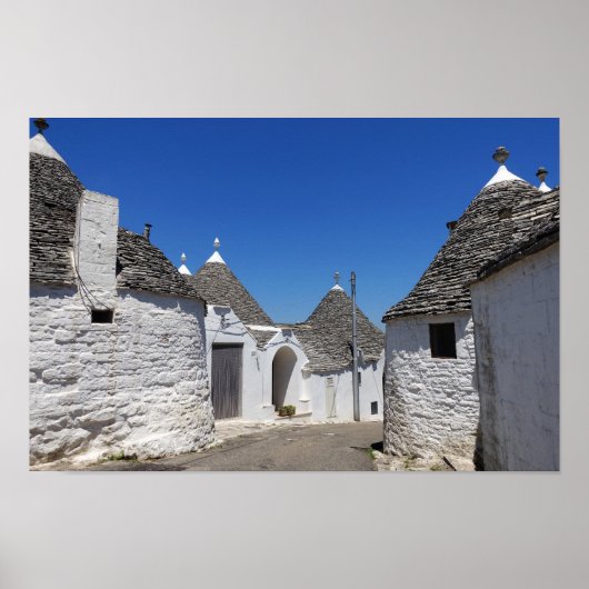 Trulli-huizen in Alberobello, drukwerk in Puglia p Poster (Voorkant)