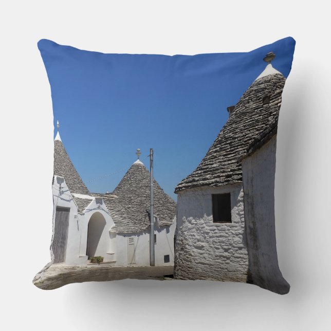 Trulli-huizen in Alberobello, Puglia, gooien kusse Kussen (Voorkant)