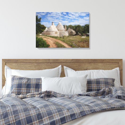 Trulli-huizen in Puglia/Apulië Canvas Afdruk (Insitu (Slaapkamer))