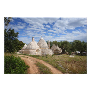 Trulli-huizen in Puglia/Apulië Foto Afdruk