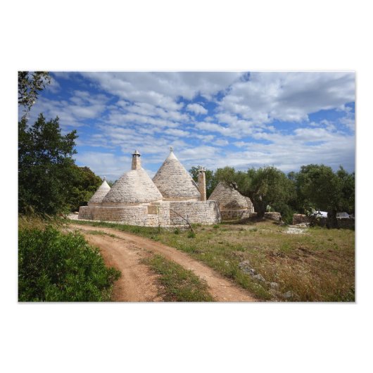 Trulli-huizen in Puglia/Apulië Foto Afdruk (Voorkant)