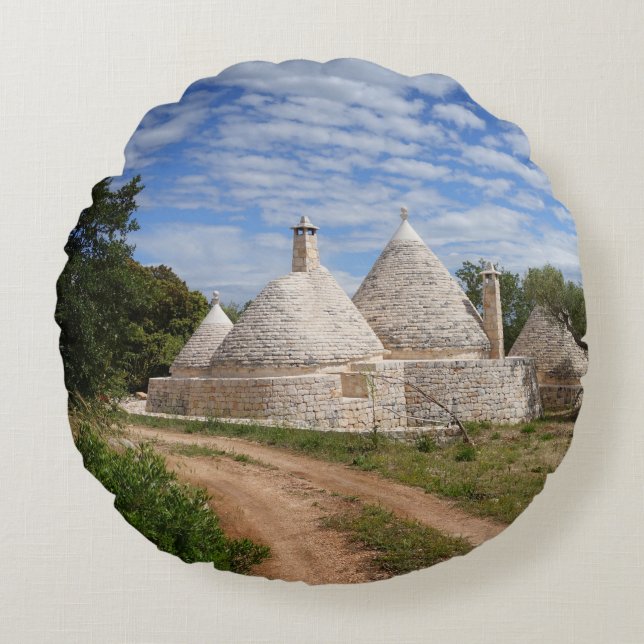 Trulli-huizen in Puglia/Apulië Rond Kussen (Voorkant)