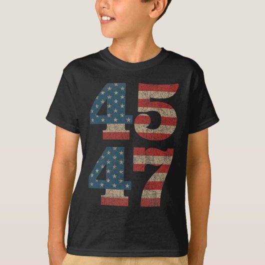 Trump 2024 45 47 -Amerikaanse vlag Retro 4547 T-shirt (Voorkant)