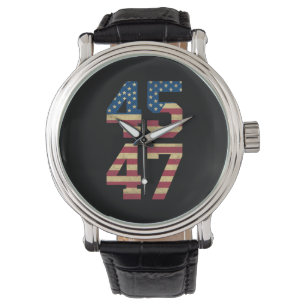 Trump 2024 45 47 Vintage Amerikaanse Vlag Retro 45 Horloge