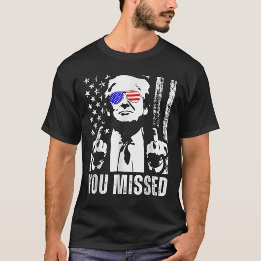 Trump 2024 Amerikaanse vlag grappig gemist T-shirt (Voorkant)