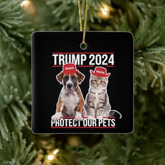 Trump 2024 Bescherm onze huisdieren Kattenhonden M Keramisch Ornament (Boom)
