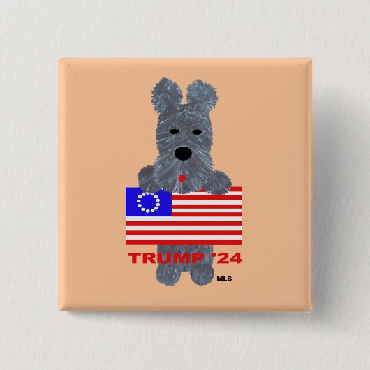 Trump 2024 campagne Button met Schotse Terrier (Voorkant)