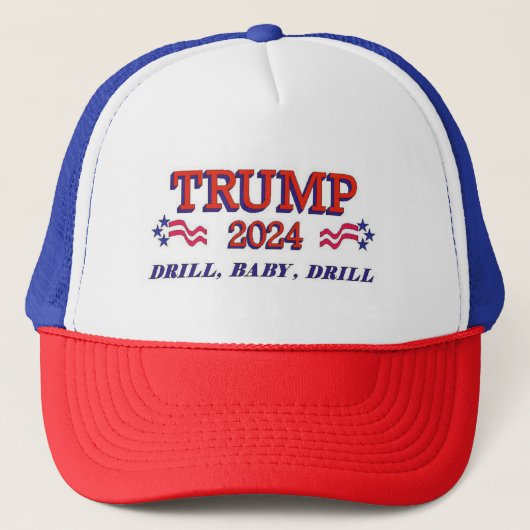 Trump 2024 Drill Baby boor Trucker Pet (Voorkant)