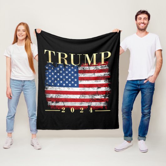 Trump 2024 Elegante gouden  Amerikaanse vlag Fleece Deken (In situ)