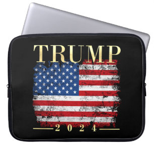 Trump 2024 Elegante gouden  Amerikaanse vlag Laptop Sleeve